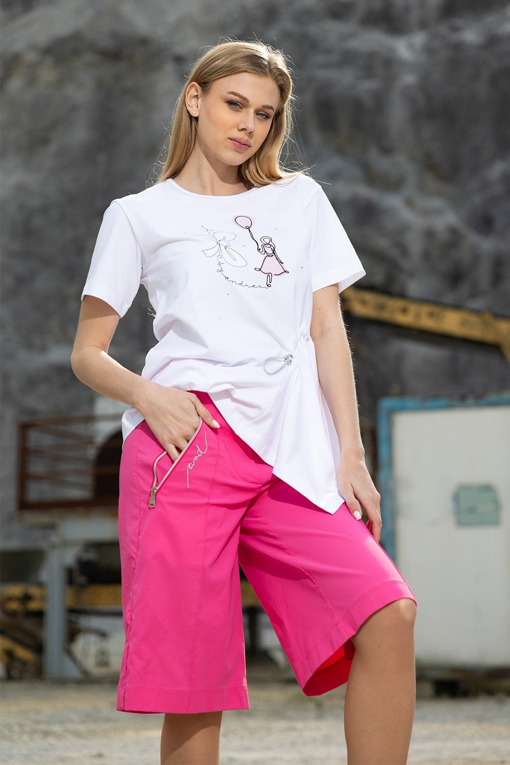 andORIANA - ženske bermuda hlače - SREBRNA,FUKSIA